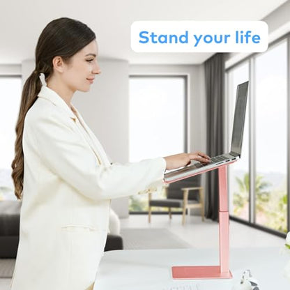 Ergonomic Aluminum Laptop Stand for Desk Adjustable Sit to Stand Riser DJ Laptop Stand Adjustable Height from 7-15 Inches Aluminum - color: Rose