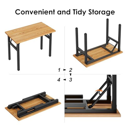 Need Office Computer Desk 35.8 Inch Sturdy Folding Laptop Table Teak | Black Frame Writing Gaming Work Table/Foldable Home Office Desk/Sewing Table, No Assembly Required - color: Teak & Black Frame, size: 35.8inch