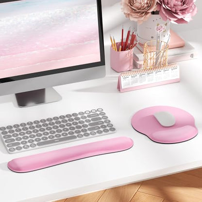 KTRIO Keyboard Wrist Rest & Mouse Pad with Wrist Rest, Pale Pink | Memory Foam Wrist Support, Ergonomic Design, Non-Slip Base, Office and Home Use - color: Pale Pink