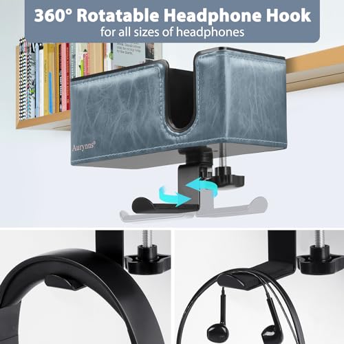 Under Desk Cup Holder Clamp on Cup Holder PU Leather Clip on Desk Organizer | Desk organizer with pencil holder clamp on side, under desk hanging organizer, clip on cup holder desk phone stand holder PU - color: Sky Blue