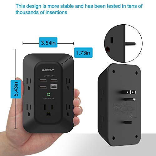 Addtam Surge Protector, Outlet Extender with 5 AC and 4 USB Ports, Black | Multi Plug Wall Outlet, Electric Outlet Splitter, 3-Sided 1800J Power Strip for Home Office Dorm, Easy to Install, Save Space - style: 1C3A No PD