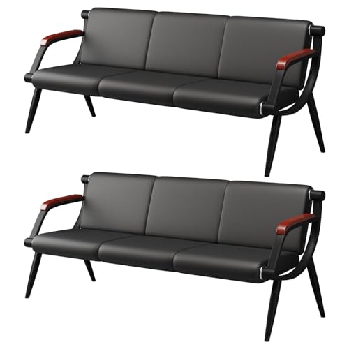 wonline Waiting Room Bench, Office Furniture Reception Chairs with Arms, Office Guest Chairs Set of 2, Leather Chairs is Suitable for Clinic,Airport,Hospital,Barber,Salon,Bank-3 Seat(Blank,2pcs) - color: Black, size: 2pcs*3-seat