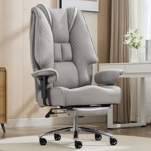 EXCEBET Big and Tall Executive Office Chair 400lbs Wide Seat, Mesh Grey | Wide seat, Retractable footrest, 135° recline, Lumbar support, Breathable mesh,Ergonomic high back for lower back pain relief - color: Mesh Dove Grey