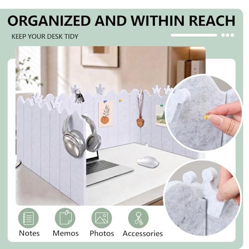 86.5 x 16'' Foldable Felt Desk Divider with 25 Thumbtacks & 8 Clips, Acoustic Desk Partition Privacy Panel, Versatile Cubicle Shield Hanging Note Item, for Office Home(Wavy) - style: Wavy