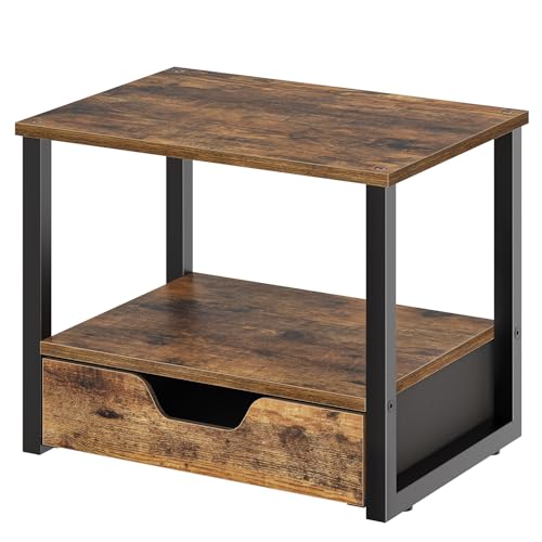 YATINEY Desktop Printer Stand, 2-Tier Printer Table with Non-Woven Drawer, Multi-Purpose Desk Organizer for Home Office, Under Desk Open Organizer Shelf, Rustic Brown PS01BR - color: Rustic Brown + Black