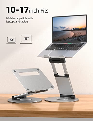 Nulaxy 18" Height Telescopic 360 Rotating Aluminum Laptop Stand Desk Silver | Ergonomic Computer Holder Riser with Heat-Vent, Standing Desk Converter Holds 22 Lbs for Office Desk Use Fits 10-17" Laptops - color: B-Silver