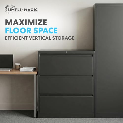 SIMPLI-Magic 3 Drawer Vertical File Cabinet with Lock Metal Filing Storage Cabinet for Home Office Organization Hanging Letter Legal F4 A4 Black - Reliable Design for Everyday Use