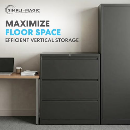 SIMPLI-Magic 3 Drawer Vertical File Cabinet with Lock Metal Filing Storage Cabinet for Home Office Organization Hanging Letter Legal F4 A4 Black - Reliable Design for Everyday Use