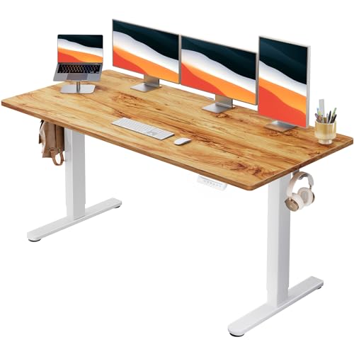 HUANUO Electric Standing Desk, Whole Piece Desktop, Adjustable Height Computer Desk, 4 Height Memory Settings, Sit Stand Up Desk for Home Office, 60" x 24", Light Vintage - color: Light Vintage, size: 60" X 24"
