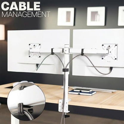 VIVO Dual LCD LED 21 to 32 inch Monitor Desk Mount, Heavy Duty, Adjustable Telescoping Arms, Flush Wall Setup, Fits 2 Screens, White, STAND-V002EW - color: White, size: 21" to 32"
