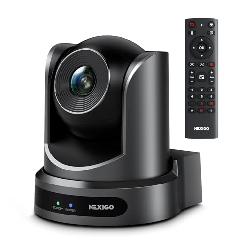 NexiGo Conference Room PTZ Camera System with 10X Optical Zoom, Remote Control, USB Output & Autofocus for Live Streaming, Meetings, Church Services, Education, for OBS/Zoom/Skype | Easy Setup - color: SilverBlack
