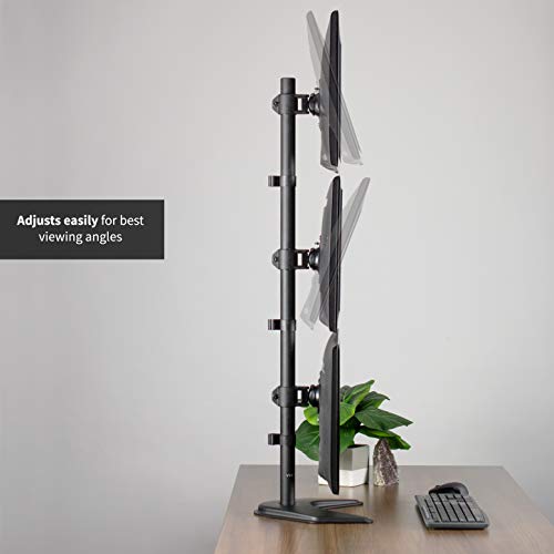 VIVO Triple Monitor Desk Stand for 13 to 27 inch Screens, STAND-V003D | Black, Articulating, Freestanding Adjustable Monitor Arm, Vertical Computer Stand for 3 Monitors, Holds 22 lbs Each