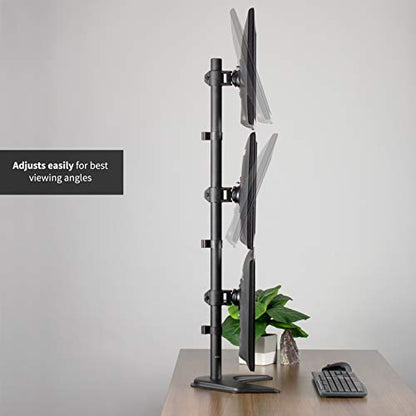 VIVO Triple Monitor Desk Stand for 13 to 27 inch Screens, STAND-V003D | Black, Articulating, Freestanding Adjustable Monitor Arm, Vertical Computer Stand for 3 Monitors, Holds 22 lbs Each