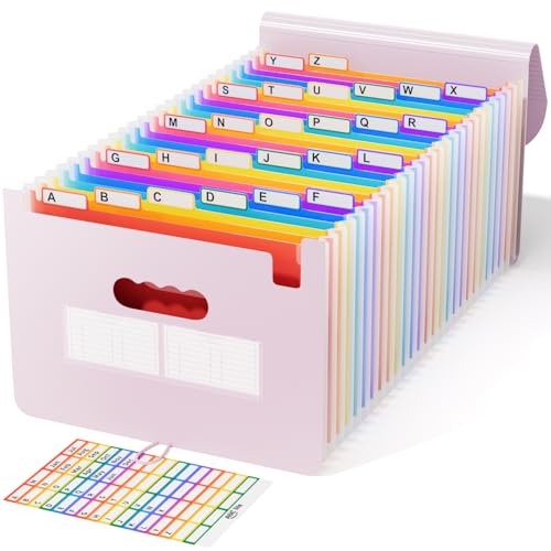 ABC life 26-Pocket Accordion File Organizer, Expanding File Folder | Letter/A4 Size, Plastic Monthly Bill & Tax Receipt Holder with A-Z Tabs for Home, Office, Classroom - Pinkish Purple - color: Pinkish Purple