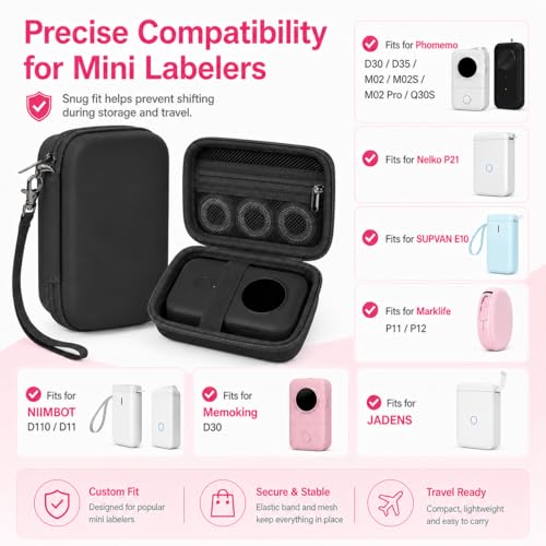 PAIYULE Hard EVA Case for Phomemo D30/D35 for Nelko P21 Label Maker - color: Full Black
