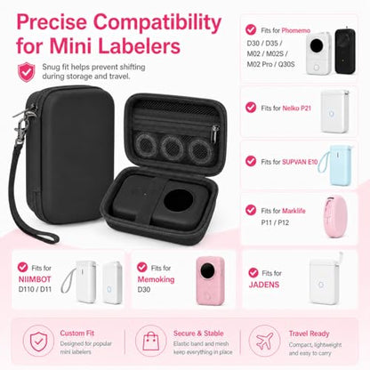PAIYULE Hard EVA Case for Phomemo D30/D35 for Nelko P21 Label Maker - color: Full Black
