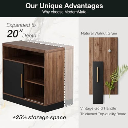 ModernMate Wood Accent Storage Cabinet with Shelves and Sliding Door - color: Black Walnut