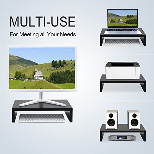 TEAMIX Black Monitor Stand Riser, Wood Desk Organizer for Laptop & Computer