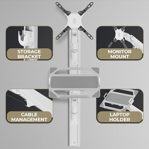 ZeboZap ZLTV8022 Wall Monitor Mount with Keyboard Tray | Fits 17 to 43 Inch | Single Monitor Wall Mount with Laptop Tray | Home Office, Bedside, Healthcare | White | 26.4 lbs