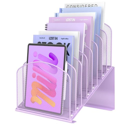 Sinboun Inclined Desk File Organizer Folder Holder with 8-Section, Purple - color: Purple, size: 8 Section