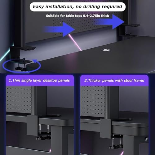 Clamp On Desk Organizer Shelf, Desk Extender Pegboard Workstation,Computer Desk Accessories for Office, Privacy Panel for Gaming Desk,Clamp-on 23.6/31.5/39.3in Desktop Shelving System, Black (Size :