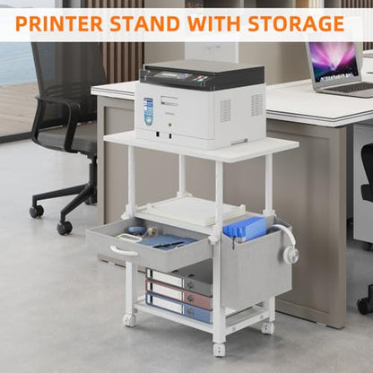 YAOHUOO 22"x15" Large Printer Stand with Drawer, 3-Tier Rolling Table Cart - color: White, size: 3-Tier