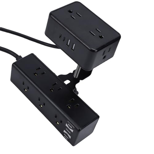 Desk Clamp Power Strip, Fire Retardant ABS with 13 AC Outlets and 4 USB Ports, Extra Long Cord for Home Office Desk (US Plug)