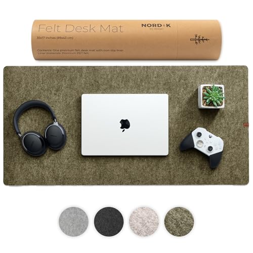 Nordik Felt Desk Mat - Large Felt Desk Pad - Timber Moss Green 35 x 17 in | Premium Desk Matt for Desktop, Full Desk Keyboard Mouse Pad, High Quality Felt and Non-Slip Rubber Liner for Home and Office - color: Timber Moss