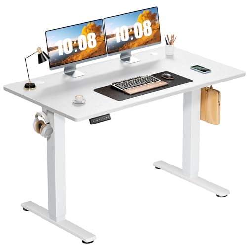 Sweetcrispy Electric Standing Desk, Computer Desk, 48x24 Inch | Adjustable Height, Splice Wood Board, 3 Memory Preset, Sit Stand Work Table for Home Office, White - color: White, size: 48x24 inch