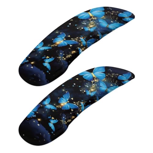 Butterfly Printed Office Chair Arm Rest Covers Set of 2 Soft Stretchy Gaming Chair Arm Cover Protector Anti-Slip Dust-Proof Chairs Armrest Slipcovers for Desk Gaming Chairs, Universal Fits - color: Black and Blue - Butterfly