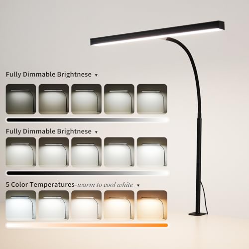 LED Desk Lamp for Office Home, Adjustable Flexible Eye-Caring Desk Light with,5 Modes 10 Brightness Adjustment, USB Adapter Desk Lamp with Clamp-T-B - style: T-Black