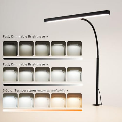 LED Desk Lamp for Office Home, Adjustable Flexible Eye-Caring Desk Light with,5 Modes 10 Brightness Adjustment, USB Adapter Desk Lamp with Clamp-T-B - style: T-Black