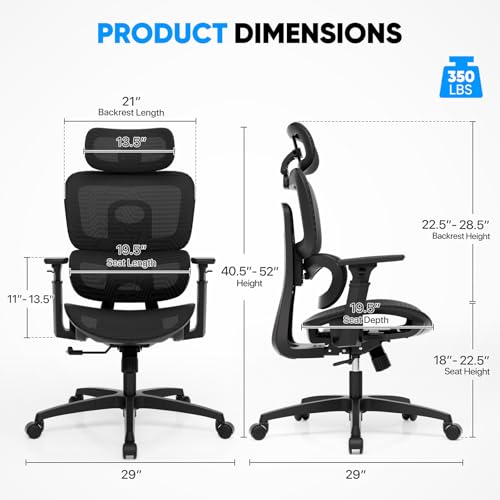 MoNiBloom Ergonomic Office Chair, High Back Mesh Desk Chair for Home, Black