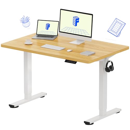 FLEXISPOT EN1 48"x30" One-Piece Standing Desk, Maple | 1" Thick Seamless Desktop, 176 LBS Capacity, Home Office Use, 4 Memory Presets, Dual Monitor Setup, Anti-Collision Protection - color: Maple (White Frame), size: 47.6 x 29.5 in