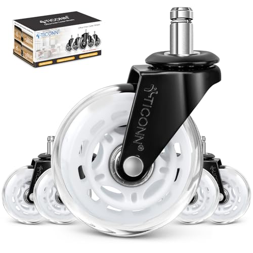 TICONN Office Chair Caster Wheels Set of 5 for Tile, Hardwood Floors and Carpets, Universal Fit for Most Chairs (White) - style: White