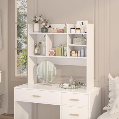 Desk Hutch with 6 Shelves, Desktop Organizer Shelf for Office Dorm, White