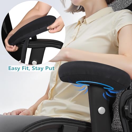 Virelis Ergonomic Office Chair Armrest Covers (Set of 2) - Soft Foam Arm Rest Pads for Elbow & Forearm Pressure Relief - Universal Stretch Fit for Gaming & Office Chairs, Black