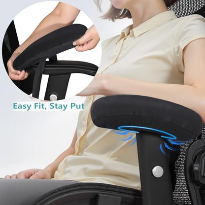 Virelis Ergonomic Office Chair Armrest Covers (Set of 2) - Soft Foam Arm Rest Pads for Elbow & Forearm Pressure Relief - Universal Stretch Fit for Gaming & Office Chairs, Black