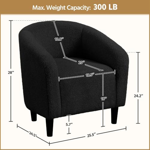 Yaheetech Sherpa Accent Chairs, Compact Furry Barrel Chairs with a Curved Silhouette for Small Spaces, Living Room, Bedroom, Black - color: Black (Boucle), style: without Ottoman