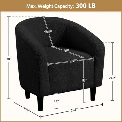 Yaheetech Sherpa Accent Chairs, Compact Furry Barrel Chairs with a Curved Silhouette for Small Spaces, Living Room, Bedroom, Black - color: Black (Boucle), style: without Ottoman