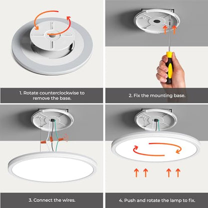 Matane 12in LED Flush Mount Ceiling Light Fixture with Remote Control, Nightlight 2000K Warm, 3000K-6500K Adjustable, Wired Low Profile Ceiling Lights for Bedroom, Kitchen, Living Room, White - color: White, size: 12 Inch