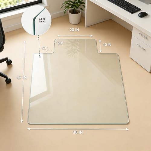 36x47 Upgraded Irregular Tempered Glass Chair Mat, Smooth Rolling Floor Mat for Carpet & Hardwood Floor, Universal Anti Scratch Office Computer Chair Mat,Durable Glass for Home and Floor Protection