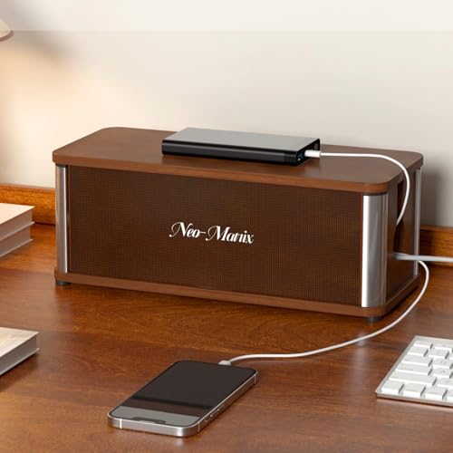 Delamu Wooden Cable Management Box, Retro-Inspired Cord Organizer Box for Home Office, Large Cord Hider Box Hides Floor Cord and Power Strips, Floor Cord Covers, 14.3" x 6.0" x 5.5", Dark Brown