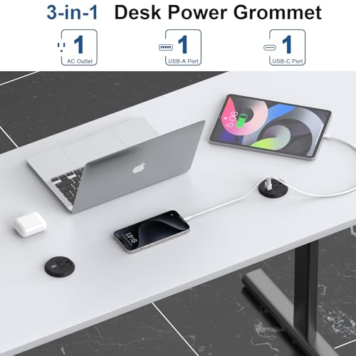Desk Power Grommet, Haylink Recessed Power Outlet with AC Plug & Fast Charging USB A+C | 6.56FT Cable | 2" Pre-Cut Hole| for Modern Desk, Kitchen Island & Workshop, Black