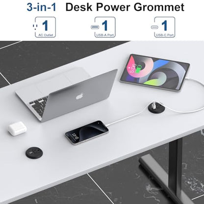 Desk Power Grommet, Haylink Recessed Power Outlet with AC Plug & Fast Charging USB A+C | 6.56FT Cable | 2" Pre-Cut Hole| for Modern Desk, Kitchen Island & Workshop, Black