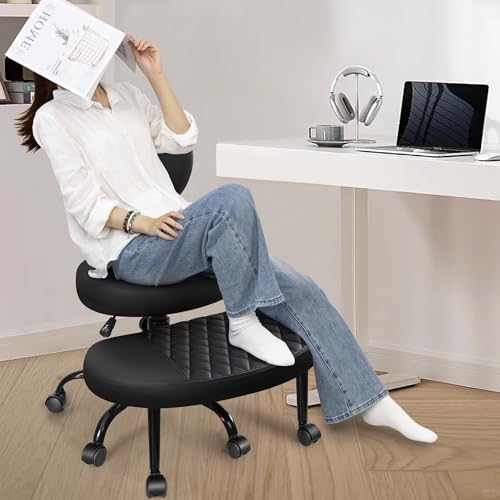 AtHope Ergonomic Cross Legged Office Chair with Wheels - Adjustable Height for Meditation, ADHD Desk & Yoga - Wide Criss Cross Design with Lumbar Support, Kneeling Chair - Black - color: Black