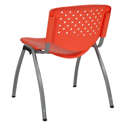 Emma + Oliver Home and Office Orange Plastic Stack Chair with Performa | Powder Coated, 880 LBS. Weight Capacity - color: Orange