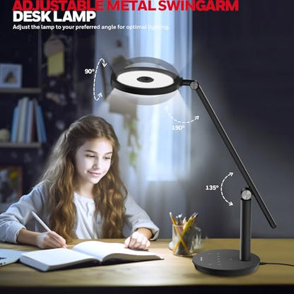 Honeywell H6 Desk Lamp for Home Office, Dimmable Reading Table Light, Black - color: Black