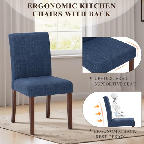 MALOL Upholstered Dining Chairs Set of 6, Modern Fabric Dining Room Chair, Wooden Dining Chair, Kitchen Side Chairs, Farmhouse Dinner Chair with High Back for Kitchen, Blue - color: Blue, size: Set of 6
