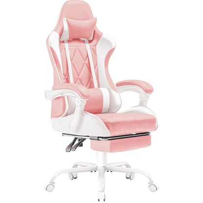 Homall Gaming Chair, Computer Chair with Footrest and Massage Lumbar Support, Ergonomic High Back Video Game Chair with Swivel Seat and Headrest (Pink) - color: Pink